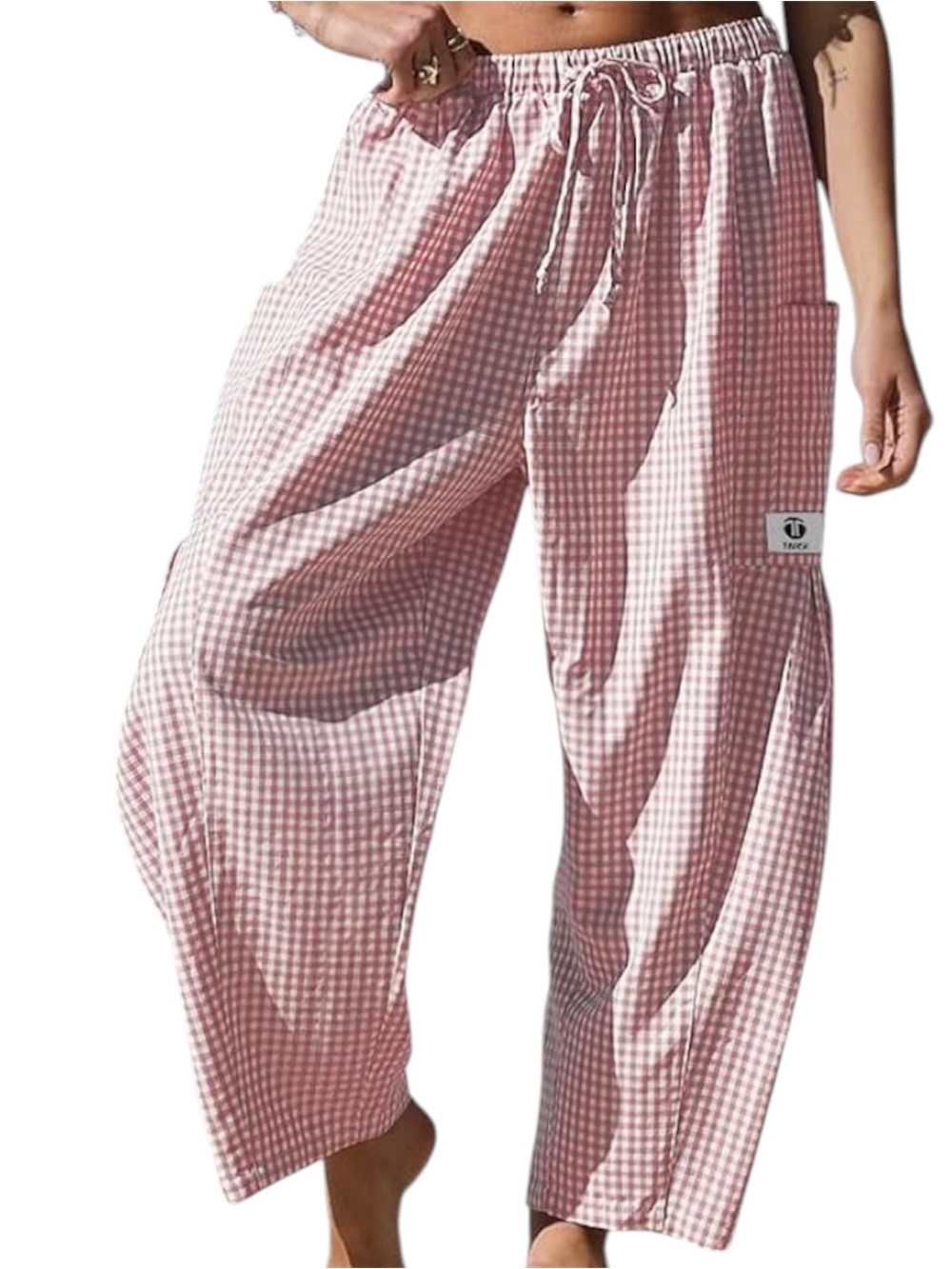 Tarse Linen Drawstring Wide-Leg Barrel Lose Pants